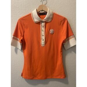G/FORE Polo Shirt Small Womens Performance Golf Orange Knit Collar 1/4th Button